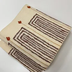 名古屋帯 真綿紬 幾何学模様に花 八寸 正絹 MA-2335