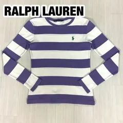 RALPH LAUREN ラルフローレン 長袖 カットソー ロングスリーブシャツ ロンT M ボーダー ブルー× ホワイト 刺繍ポニー 着丈53.5cm 肩幅39.5cm 身幅(脇下)39cm 袖丈58cm【古着】