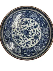 ★たち吉　青花唐草　牡丹大皿　陶磁器