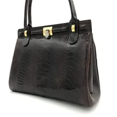【極美品】オーストリッチ型押し  ハンドバッグ エキゾチックレザー 茶 ゴールド金具