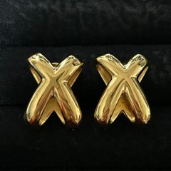 【良品】LANVIN ランバン イヤリング ゴールドカラー ヴィンテージデザイン 立体Xモチーフ クリップ式 Germany製 1209004