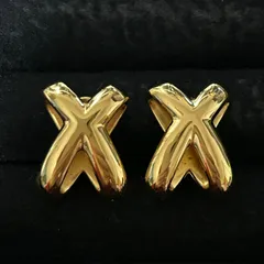 【良品】LANVIN ランバン イヤリング ゴールドカラー ヴィンテージデザイン 立体Xモチーフ クリップ式 Germany製 1209004のサムネイル