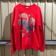 1131 FRUIT OF THE LOOM トレーナー レッド L フルーツオブザルーム スウェット プリントロゴ 裏起毛 USA製 90s 古着卸 アメリカ仕入