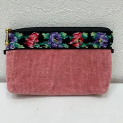 7223　FEILER フェイラー　ポーチ　アネモネ　ピンク　ブラック　黒　花柄　フラワー　レディース　雑貨　小物　小物入れ　きれいめ　シンプル　上品