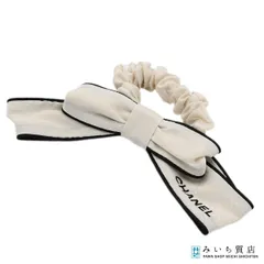 未使用 CHANEL シャネル シュシュ ロゴ リボン シルク100 ヘアアクセ アイボリー系 服飾小物 23k131-2
