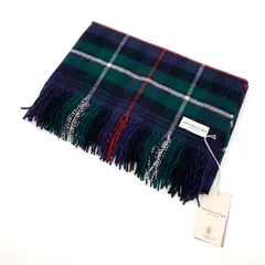 ジョンストンズ カシミヤ 大判ストール 190cm×70cm グリーン×レッド タータンチェック