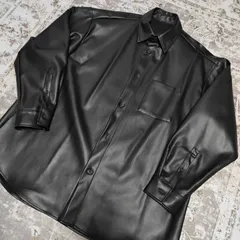 GU　ジーユー　フェイクレザー　オーバーサイズシャツ　SHIRT　長袖　ブラック　BLACK　黒　Mサイズ　メンズ　中古　古着