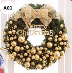 北欧風クリスマスリース🎄果実＆リボン付き玄関・ドア飾り🎁Merry Christmas文字入り オーナメント＆ボール装飾