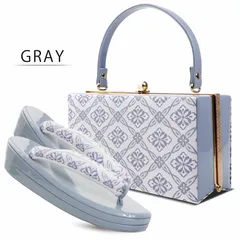 和装 草履バッグ セット 帯地 スクエア ブルーグレー フリーサイズ u95-2