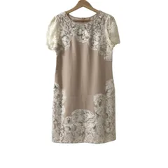 グレースコンチネンタル ワンピース サイズ36 S レディース - ベージュ×アイボリー 半袖/ひざ丈/レース/ビーズ/ビジュー/スパンコール
