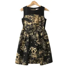 LANVIN en Bleu(ランバンオンブルー) ワンピース サイズ38 M レディース美品  - 黒×アイボリー×ライトブラウン ノースリーブ/ひざ丈