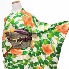 振袖　金駒刺繍　金彩　縦縞　花模様　着物　122 p ms