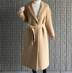 La GRANDE COUTURIÈRE de TIARA アルパカブレンドのシャギーコート ロングコート ベルテッド ガウン テディベアカラー ベージュ系 メルローズ フリーサイズ