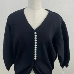 Speranza パールボタン カーディガン F 黒 ブラック レディース 可愛い 上品 体型カバーF　20250905-0004