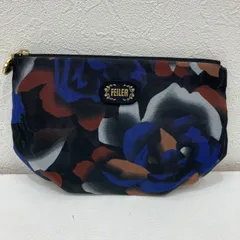 7204　FEILER フェイラー　ポーチ　ブラック　黒　ブラウン　茶色　ブルー　青　花柄　バラ　薔薇　ローズ　レディース　小物入れ　シンプル　きれいめ　上品　雑貨