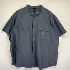 古着 カーハート Carhartt 半袖シャツ 大きいサイズ ワンポイントロゴ 胸ポケット ボタンダウン ワーク 4XL  ネイビー系 メンズ