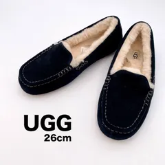 UGG レディース 26cm モカシン シューズ ANSLEY アンスレー ブラック シープスキン スエード ボア 防寒