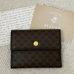 【極美品】セリーヌ 三つ折り 財布 ミニ財布 レディース メンズ マカダム ブラウン ベージュ PVC×レザー Celine Vintage Short Wallet Monogram Brown 22312