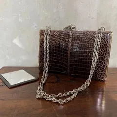 ヴィンテージ　クロコダイル　チェーンバッグ　パーティバッグ　鏡付き