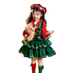 子供ドレス クリスマス 女の子 豪華 ワンピース 可愛い ロリータドレス サンタクロース ガールズ Aライン 赤と緑 Christmas 子供