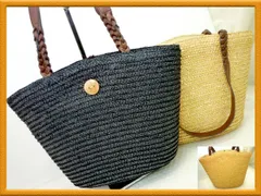 かごバッグ 2個セット ブラックxベージュ ショルダーバッグ トートバッグ かご 籠 バッグ カバン 鞄 収納便利 お買得 必見 注目