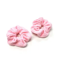 ピンク リブ ニットシュシュ 2個セット