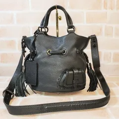 美品 ランセル Lancel ☆ 巾着 小ぶり 2WAY レザー ショルダーバッグ ブラック タッセル ハンドバッグ ショルダバッグ