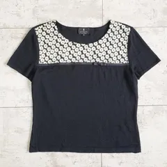 ランバン コレクション ☆ フラワー 刺繍 ニット 半袖 38 日本製 薄手 シルク混 ブラック  LANVIN COLLECTION