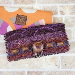 美品 ジャマンピュエッシュ ☆ ウッドビーズ カゴ ミニ クラッチバッグ ポーチ パープル系 JAMIN PUECH