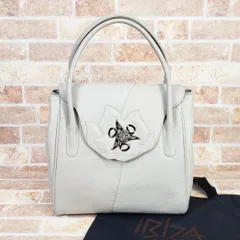 イビザ IBIZA ☆ レザー ハンドバッグ 日本製 ライトグレー メタルプレート イビサ