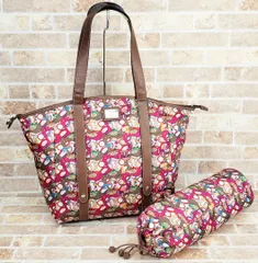 ランセル LANCEL ☆ ナイロン 総柄 折畳み トートバッグ 巾着セット A4OK 旅行鞄 マルチカラー ピンク系