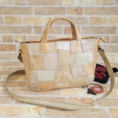 イビザ IBIZA ☆パッチワークレザー 2WAY ハンドバッグ 小ぶり 日本製 アイボリー系 パールカラー