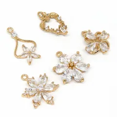 1140 高品質 ジルコニア チャーム カン付き アクセサリーパーツ ゴールド 2個