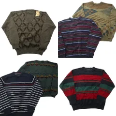 古着卸 まとめ売り 総柄 セーター 6枚セット (メンズ XL ) トミーヒルフィガー ボーダー デッドストック Ｖネック 中古 古着 NC9522