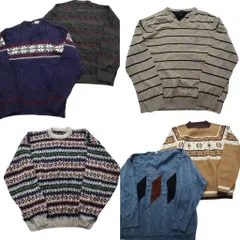 古着卸 まとめ売り 総柄 セーター 6枚セット (メンズ L ) トミーヒルフィガー ボーダー Ｖネック ノルディック柄 中古 古着 NC9599