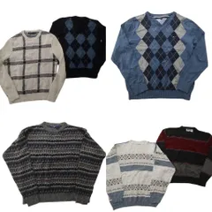 古着卸 まとめ売り 総柄 セーター 6枚セット (メンズ M ) トミーヒルフィガー アーガイル柄 チェック ボーダー 中古 古着 NC9606