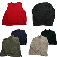 古着卸 まとめ売り ラルフローレン セーター 6枚セット (メンズ 2XL ) ハーフジップ 無地 ワンポイント Ｖネック ベスト 中古 古着 NC9647