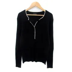 23区 オンワード樫山 リブニット カットソー スリットネック 長袖 46 3L 黒 ブラック オフホワイト /HO29