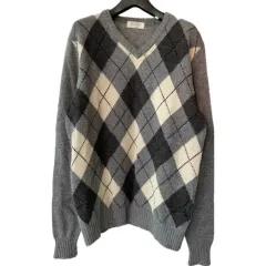 ウール 日本 ヴィンテージ ニット アーガイル CHECK パータン セーター M 森ガール アメカジ y2k