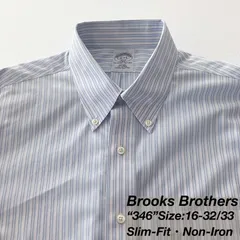 【16-32/33】Brooks Brothers 346 ポロカラーシャツ / Slim Fit / Cotton100% / Stripe（ホワイト×ブルー） L相当 メンズ