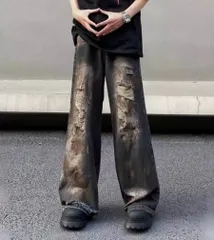 デニムジーンズ ワイドレッグパンツ　ルーズフィット　ユニセックス