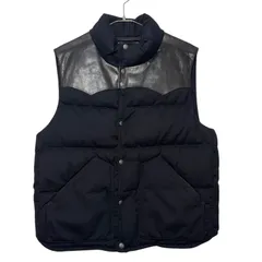 90s 00s RLX Leather × Wool Down Vest L BLK ラルフローレン レザー ウール ダウンベスト 黒 牛革 ウエスタンヨーク 古着