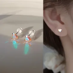 シルバー925 オーロラカラー キュービックジルコニア CZダイヤ ハート ピアス かわいい 綺麗 可愛い レディース 女の子 キラキラ スタッド 金属アレルギー アレルギー対応 ジルコニア  つけっぱなし