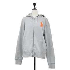RALPH LAUREN ラルフローレン パーカー グレー オレンジ サイズ:L | ビッグポニー ジップアップ パーカー / フーディー | スウェット ワッペン 刺繍 裏起毛 コットン | トップス 羽織り【レディース】【中古】