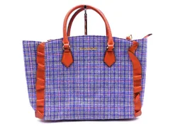 Samantha Vega サマンサベガ フリル チェック 2WAY ショルダー ハンド バッグ グレーｘ青 ◇■ レディース