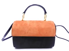 ginza kanematsu 銀座かねまつ 本革 レザー スウェード 切替 2WAY ショルダー ハンド バッグ 黒ｘ茶ｘ紺 ◇■ レディース