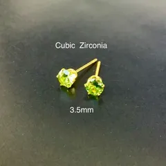 107、サージカルステンレスポストピアス、キュービックジルコニア、ペリドット、3.5mm、ゴールド、ハンドメイド