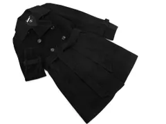 INED イネド アンゴラ混 ベルト付き ダブル ステンカラー コート size7/黒 ◇■ レディース