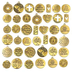 1176 英字プレートチャーム カン付き タグ メダル アクセサリーパーツ MIX アソート 20個セット