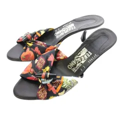 サルヴァトーレフェラガモ Salvatore Ferragamo サンダル 総柄 7 黒 ブラック マルチカラー RF2966 /KU